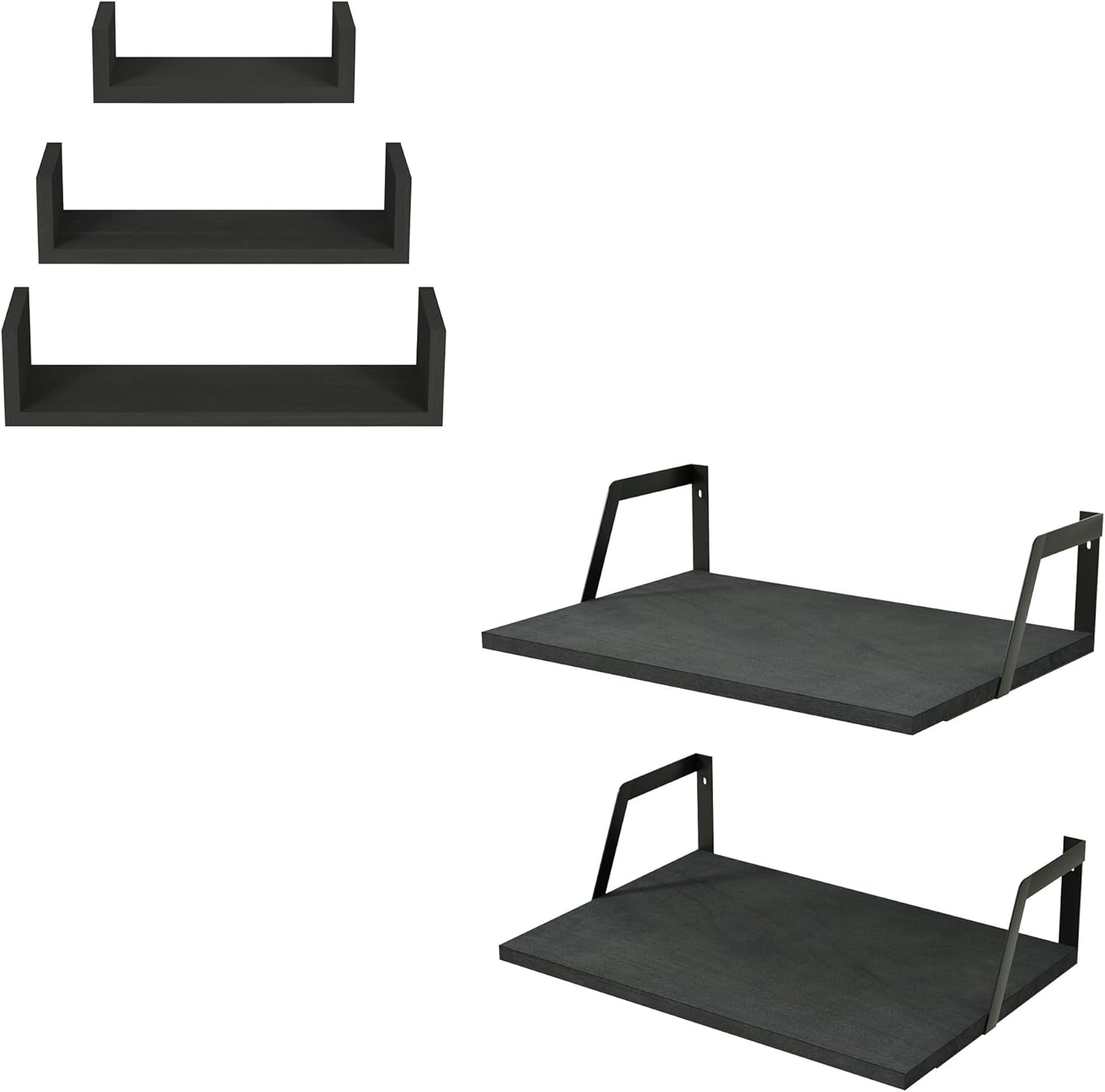 SRIWATANA U Shelves Wall Mounted Set of 3 and Large Floating Shelves Set of 2 Home