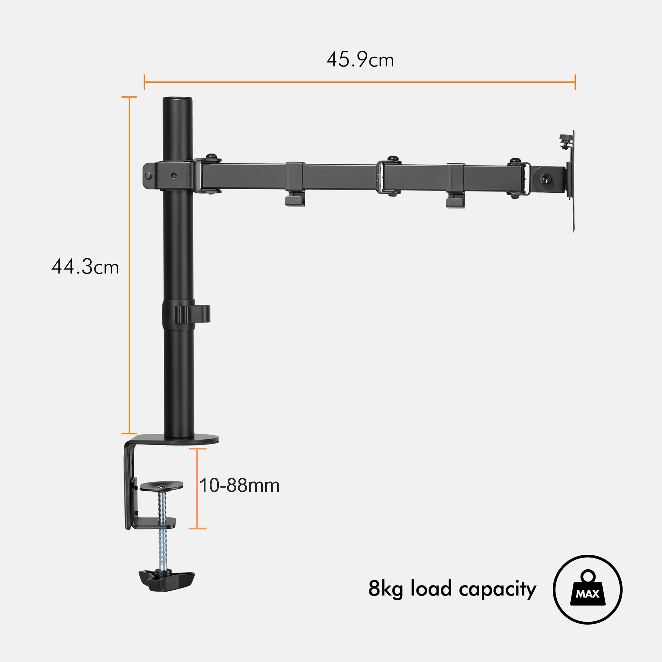 VonHaus Single Monitor Arm Desk Mount for 1332” Screens Adjustable