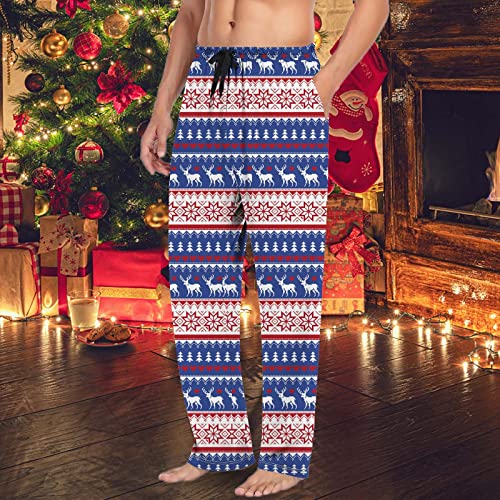 Christmas Pajamas for Men Long Pants Funny Tree Snowflake Print Pajama Bottoms Drawstring Elastic Lightweight Soft Sleepwear3