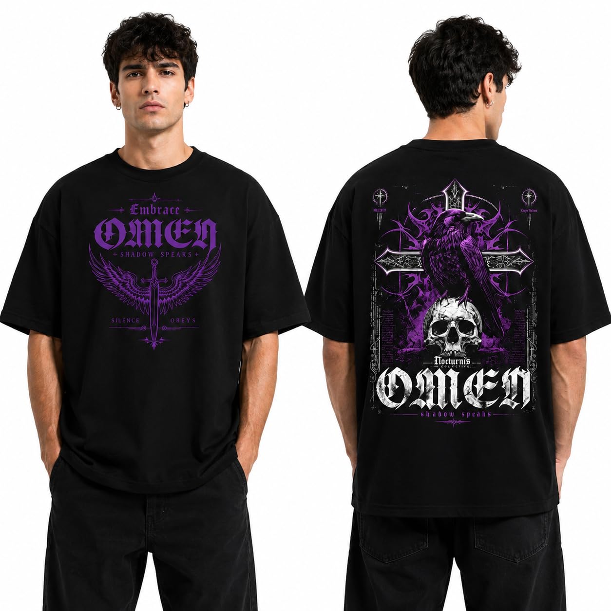 Oversized Unisex Black T-Shirt | 250 GSM Heavyweight Cotton | Drop Shoulder Round Neck | Premium DTF Gothic Raven Graphic Print | Relaxed Fit Streetwear Tee