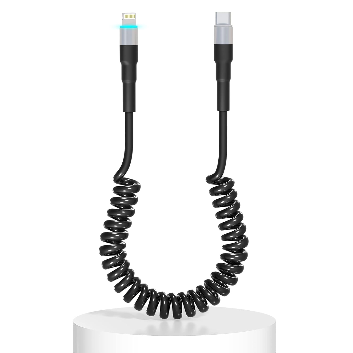 Coiled USBC to Lightning Cable, Apple Carplay Compatible & MFi