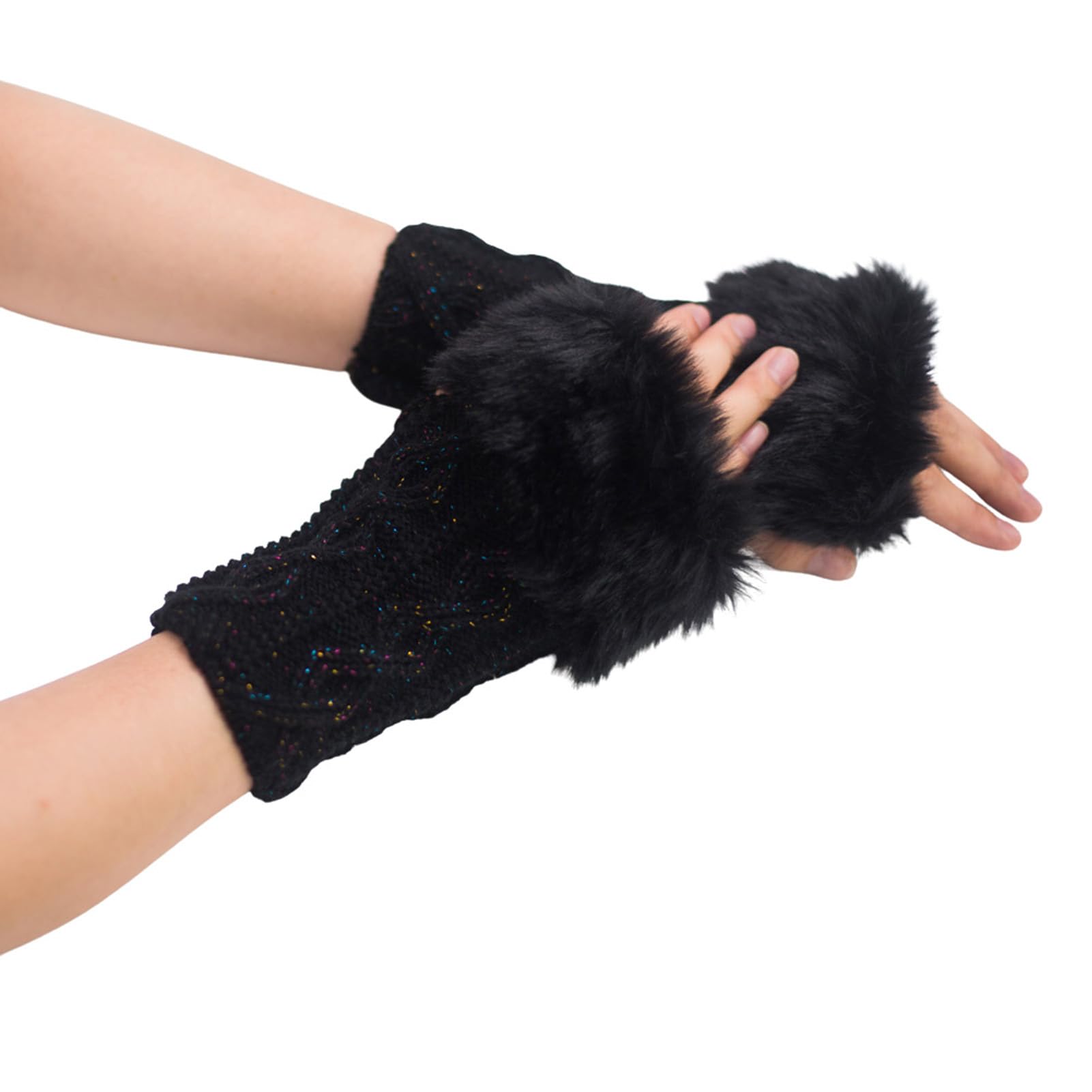 Women Fingerless Gloves - Fingerless Mitten | Fingerless Gloves Mittens For Women | Wrist Warmers | Knitted Arm Warmers | Winter Thermal Wrist Warmers | Fleece Lined Thumb Hole Mittens With Faux