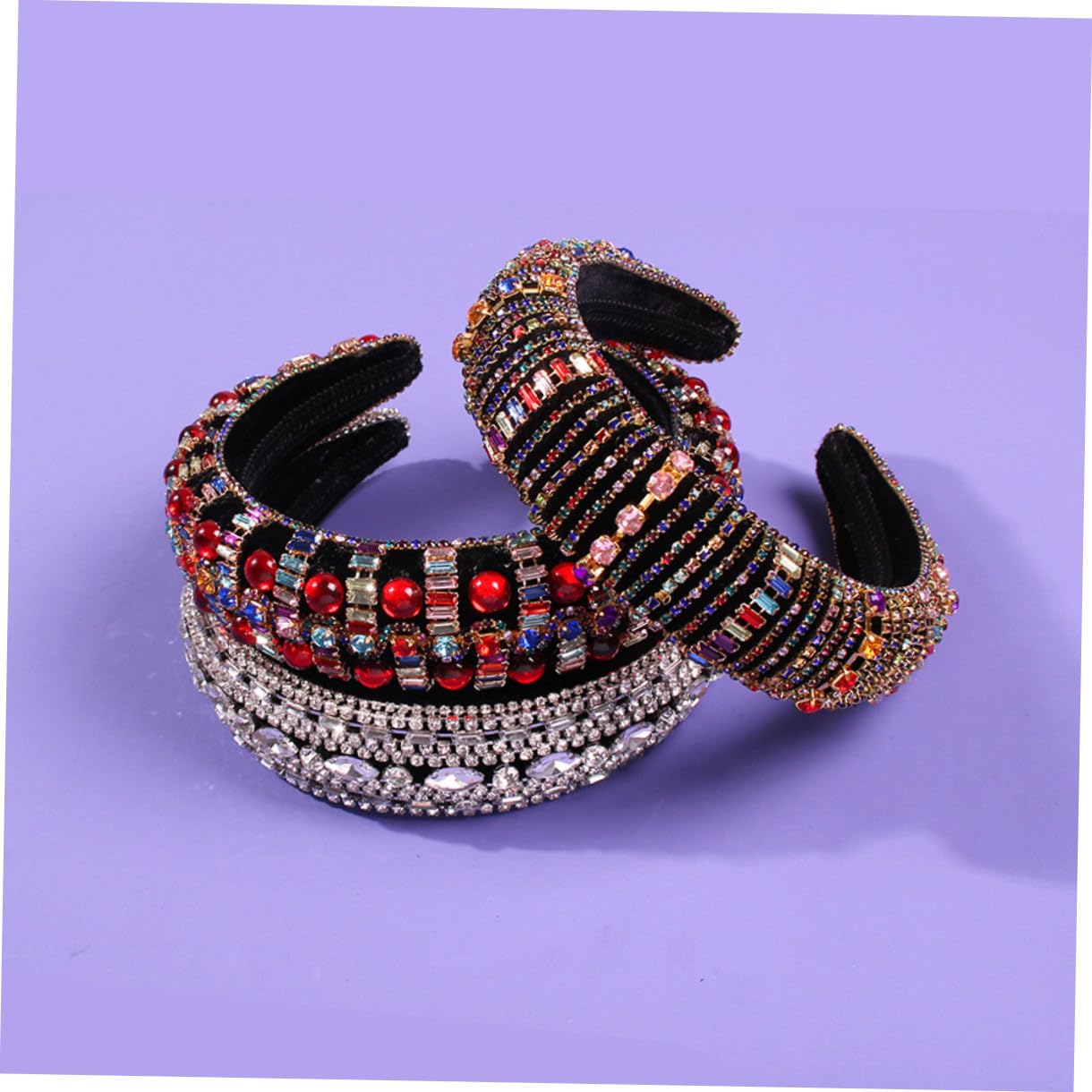 FRCOLOR 2 Diademas De Ala Ancha Con Completos Joyas Para El Pelo Diademas Elásticas Con Joyas Accesorios Para El Pelo Para Mujeres Diademas Para Mujeres Y Niñas Aro Para El
