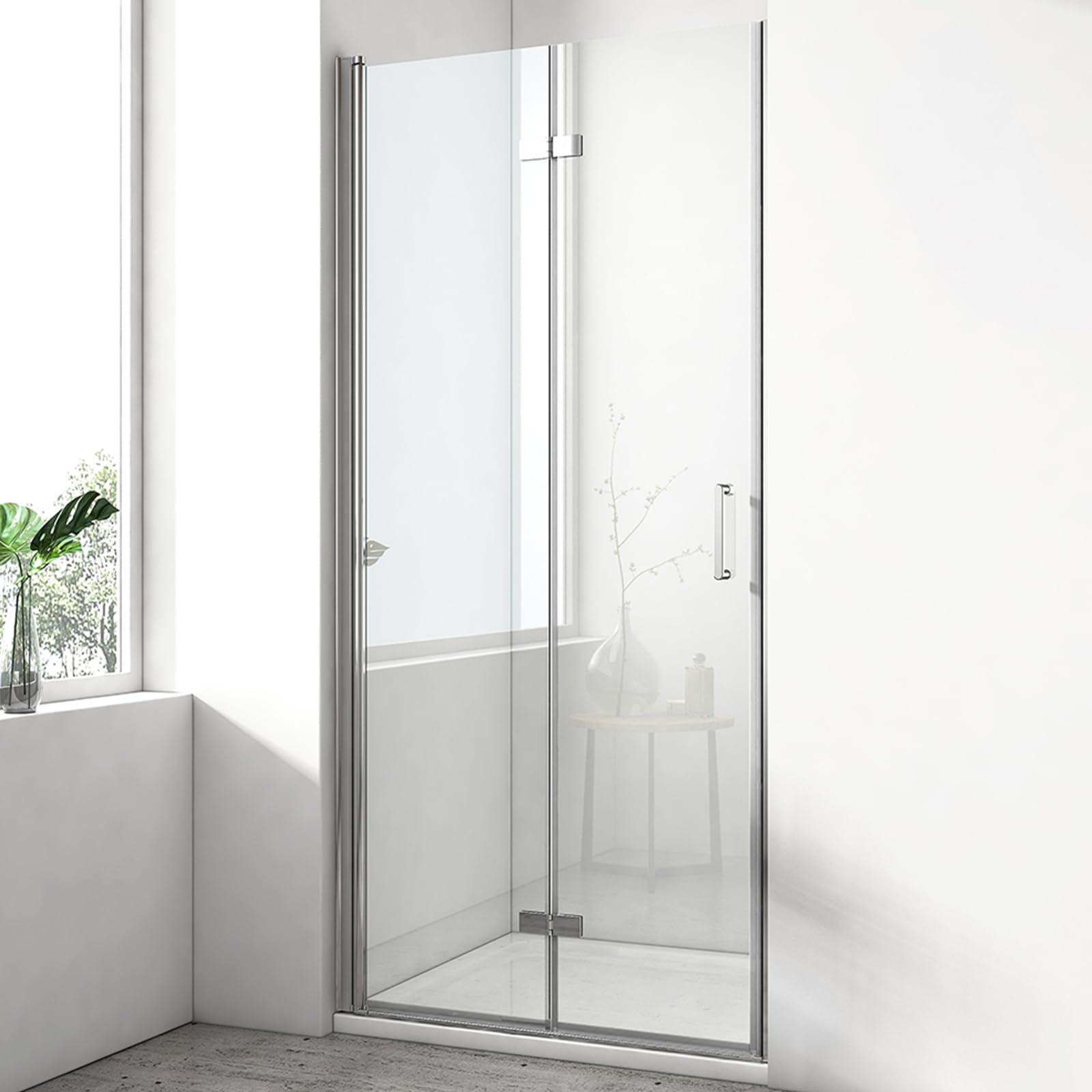 EMKE Duschtür Falttür 80x195 cm Duschabtrennung zum Falten 6 mm ESG-Sicherheitsglas Faltbare Duschwand für Nische Bad