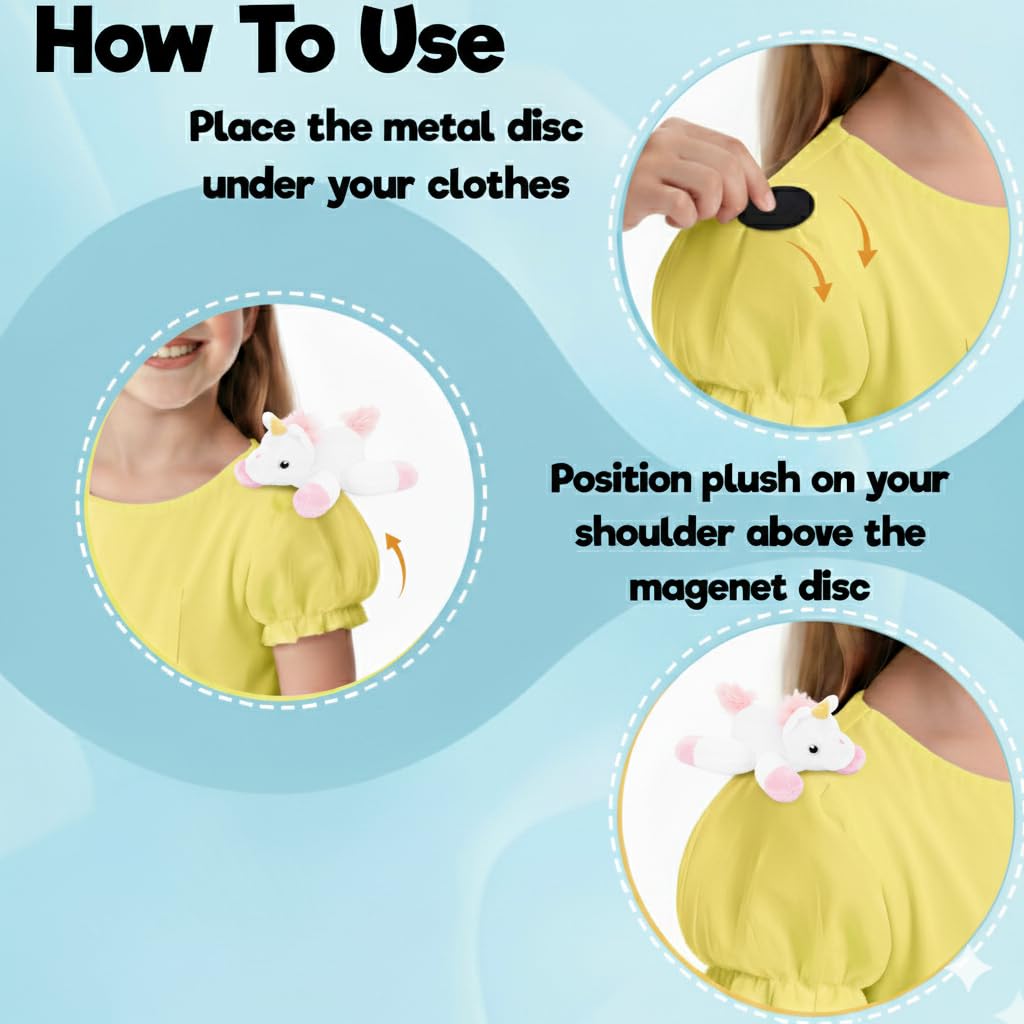 Zappi Co Shoulder Mates Unicorn Plush Magnet Stuffed Animal Toy, Fancy Dress Costume Accessories Shoulder Pals - Image 3