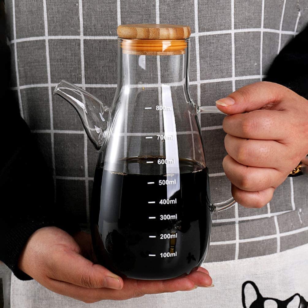 Butelka z dozownikiem oliwy z oliwek, szklana butelka na olej bez kapania, wysoki pojemnik ze szkła borokrzemowego, na warzywa i oliwę z oliwek, 500 ml