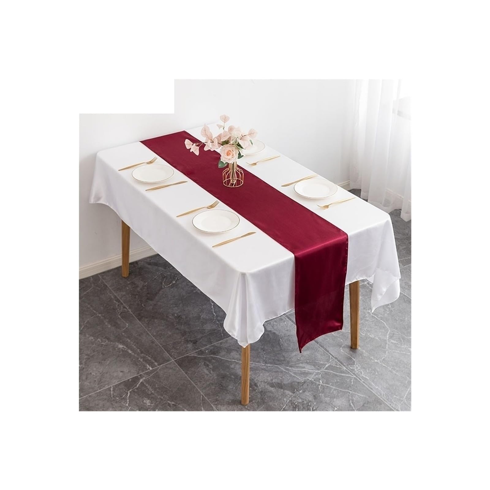 Table Runner 6PCS Shiny Satin Banquet Wedding Table Runners Silk Ribbon Flags Party Hotel Event Decoration Christmas Home Dining(Red)