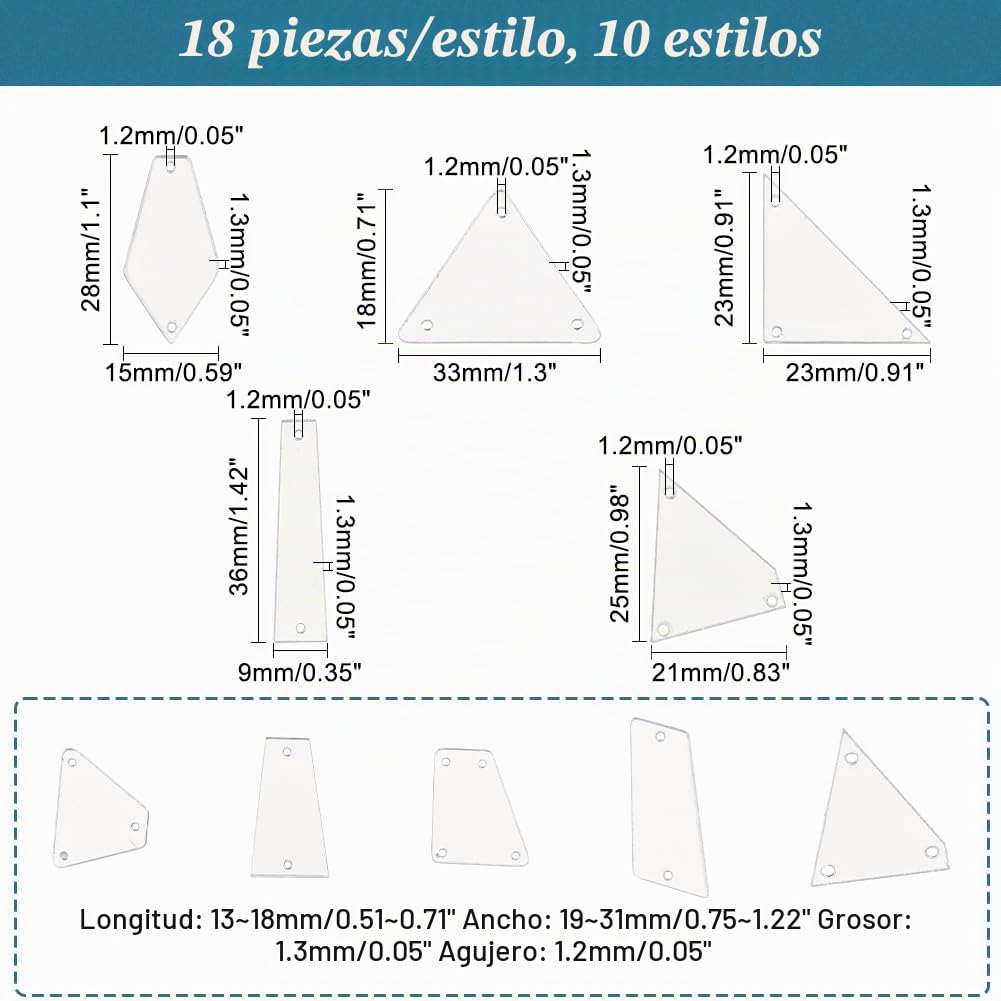 PH PandaHall 180 espejos acrílicos irregulares para coser en vestidos de noche, decoración de ropa, decoración de ropa, boda, fiesta, centro de mesa, 9 ~ 23 mm
