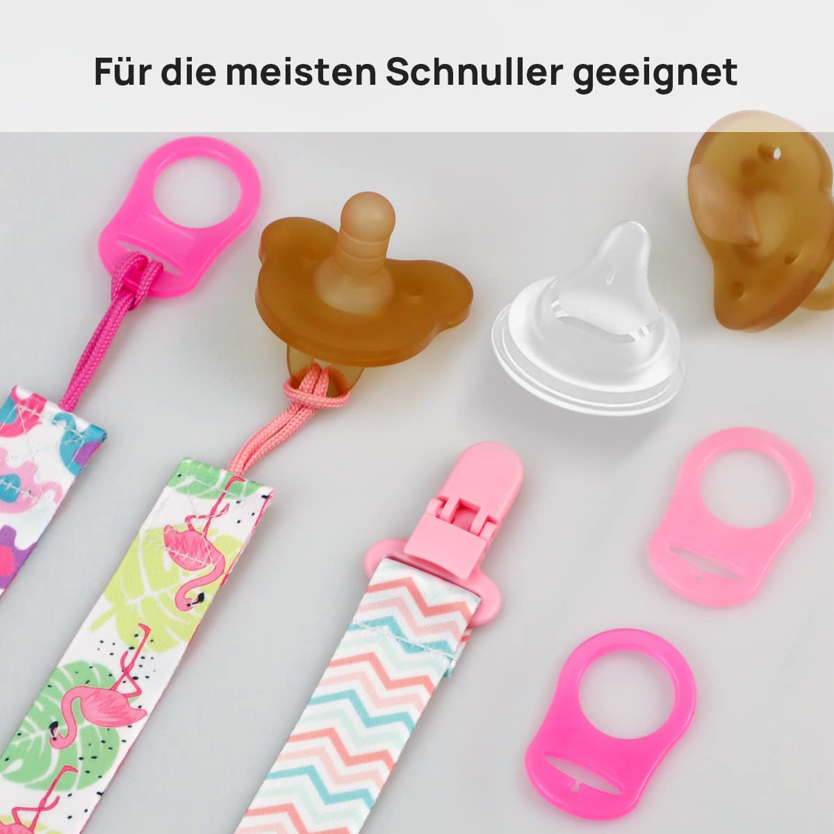 4 Pezzi Ciuccio Catena per Bambini, Catenella Porta Ciuccio con 4 Pezzi Ciuccio Clip Adattatore per Neonato per Nascita Battesimo Baby Compleanno Natale Regalo
