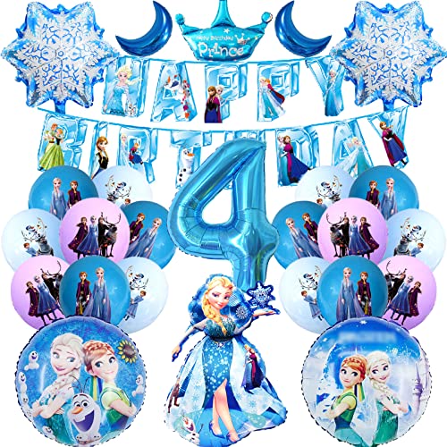 Kit Anniversaire Rein Des Neiges 4 Ans,Decoration Anniversaire Rein Des Neiges Ballon,Deco Princesse Ela Figure,Froze Bannière Theme Anniversaire Filles pour Fond Fête Décoration Fournitures