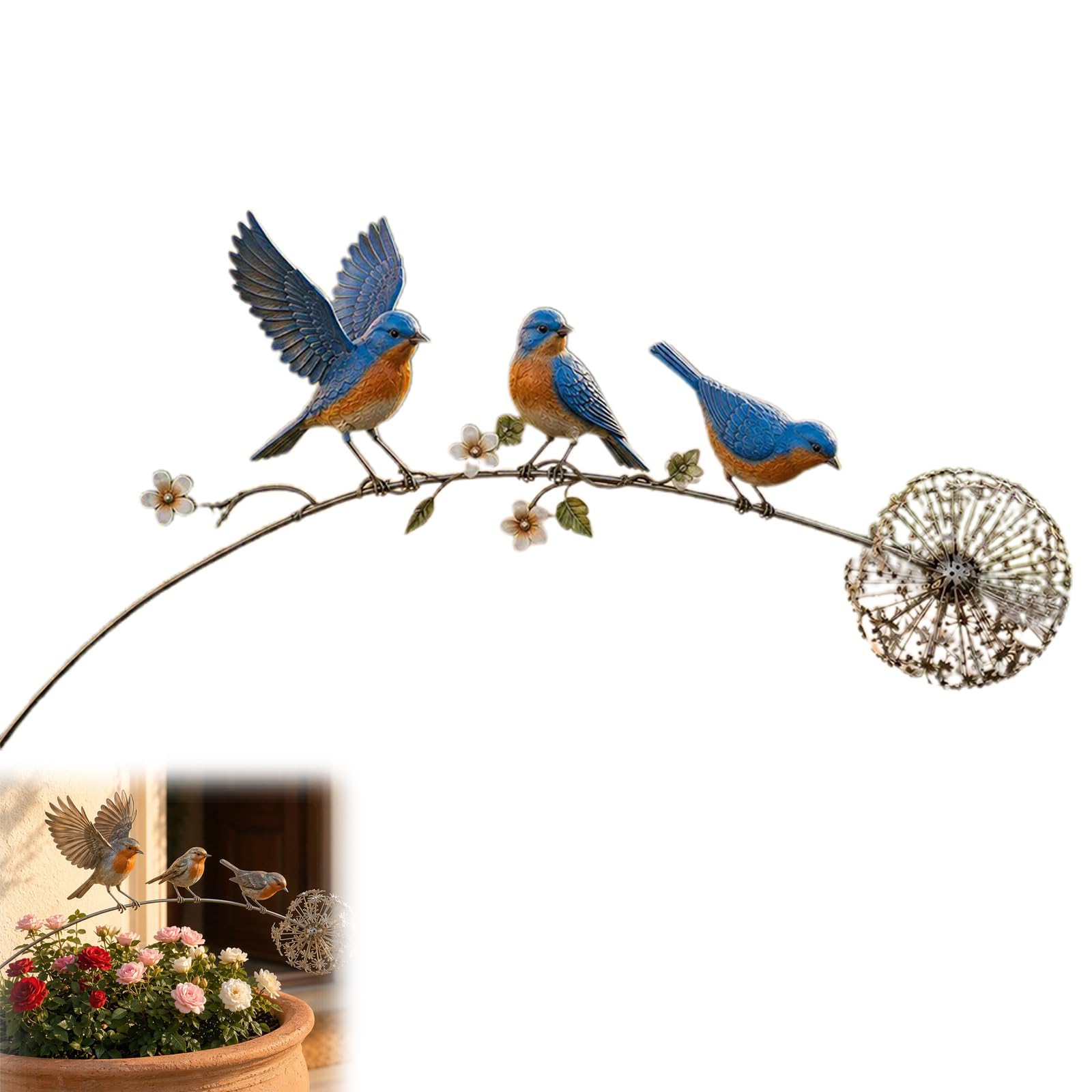 DR.AF Robin Garden Ornaments, Metal Robin Garden Ornament, Rustic Bird Statue Outdoor Decor Garden Ornaments Outdoor Weatherproof Lawn Art Gift for Nature Lovers & Gardeners