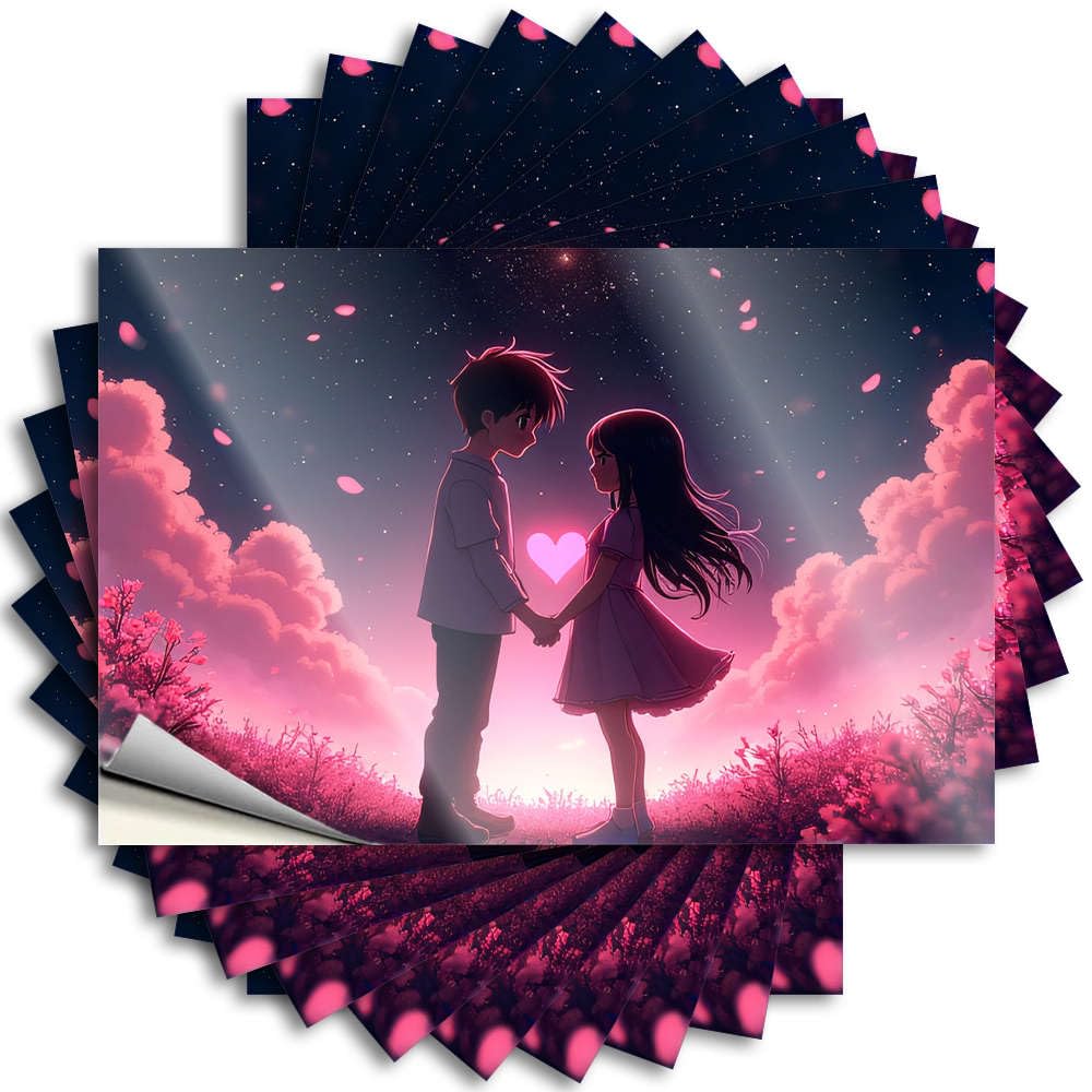 Two Anime Characters Holding Hands Under A Starry Sky with Pink Petals Falling Tattoos Stuff for Boys Room | Unique Window Removable Decal Pack(6X9CM)
