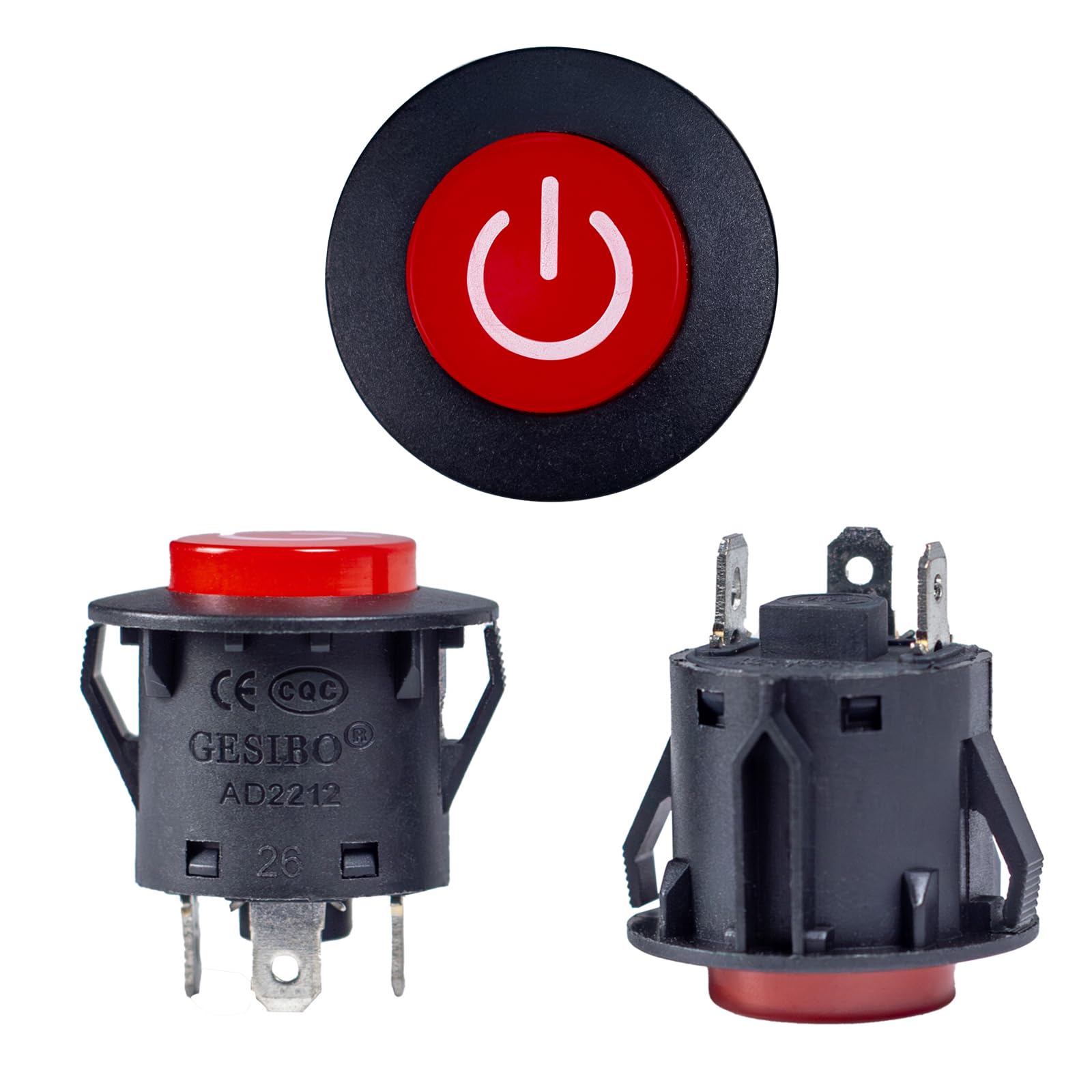 2Pcs 3 Pin Switch for Kids Electric Cars, Push Button, Manual, Red