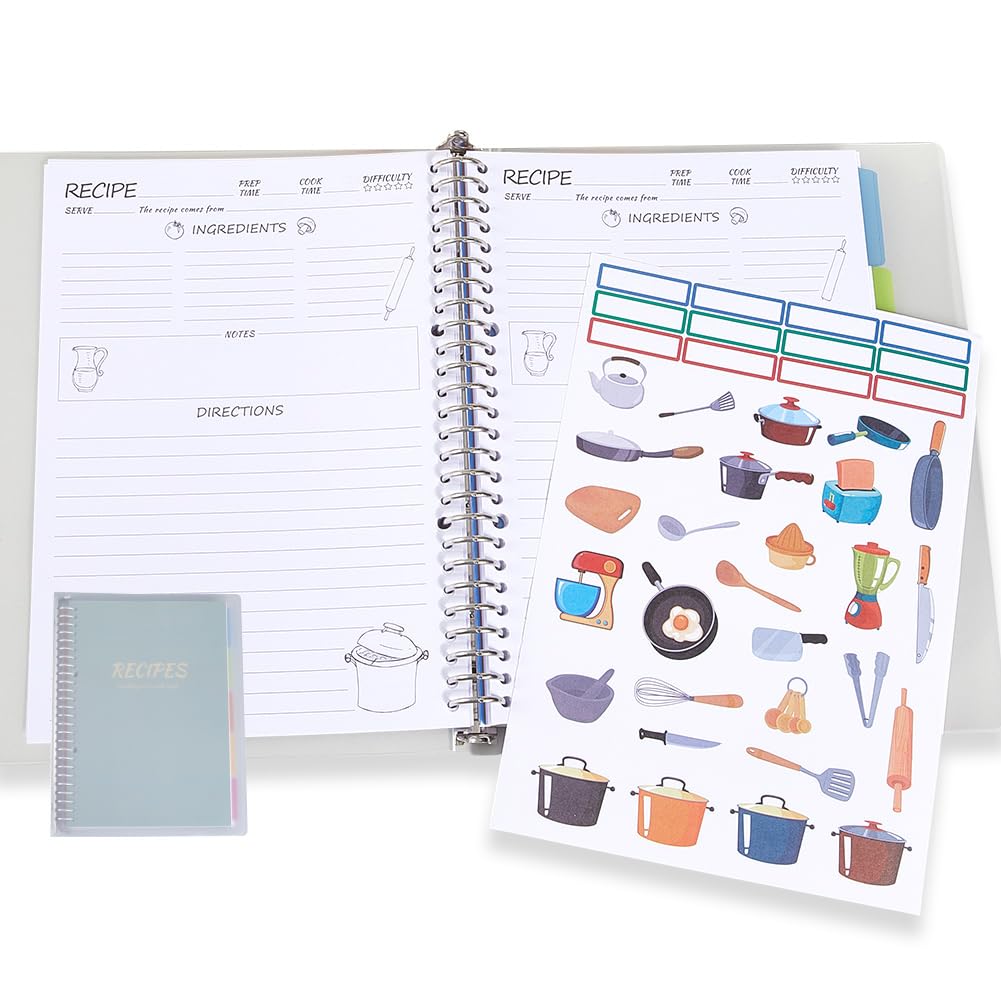 Quaderno di Ricette Vuoto da 10.8 x 8.5 Pollice con 80 Pagine Interne in Plastica Verde Mare Scuro Copertina Rigida Rimovibile Raccoglitore Personale per Cucina Fai da Te Cucina Casalinga