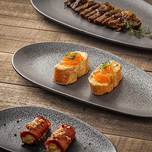Vicrays Large Oval Serving Platters, 16"/14"/10" Porcelain Serving Platters For Party, Bbq,Stackable Serving Trays Serving Plates For Appetizers, Sushi, Restaurant, Dessert Shop, Set Of 3 (Dark Grey) #TOP5