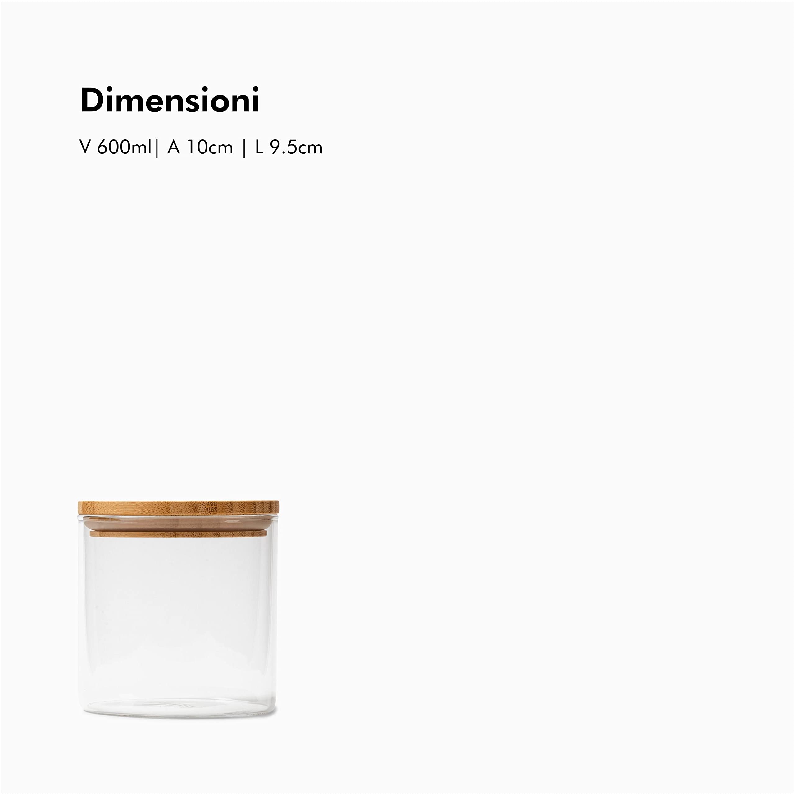 KIVY Barattoli Vetro Ermetici [4x 600ml] - Barattolo Vetro con Coperchio - Barattolo Sale Zucchero Caffè - Barattoli Cucina in Bambù - Contenitore Sale - Porta Pasta con Coperchio
