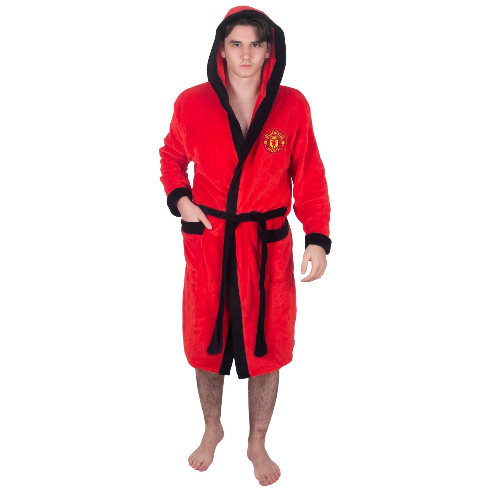 Manchester United Men's Red Fc Official Gift Fleece Dressing Gown Robe Xxl