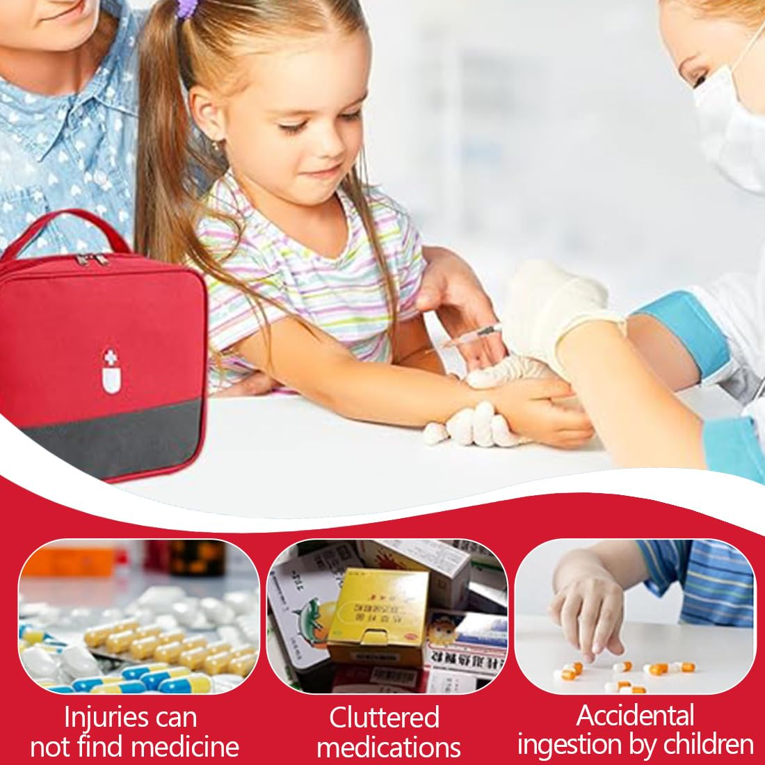 Kit Pronto Soccorso da Viaggio, 1 Pezzi, Mini Kit di Primo Soccorso Portatile, per Emergenze a Casa, All'aperto, in Campeggio (Rosso) (Borsa Vuota)