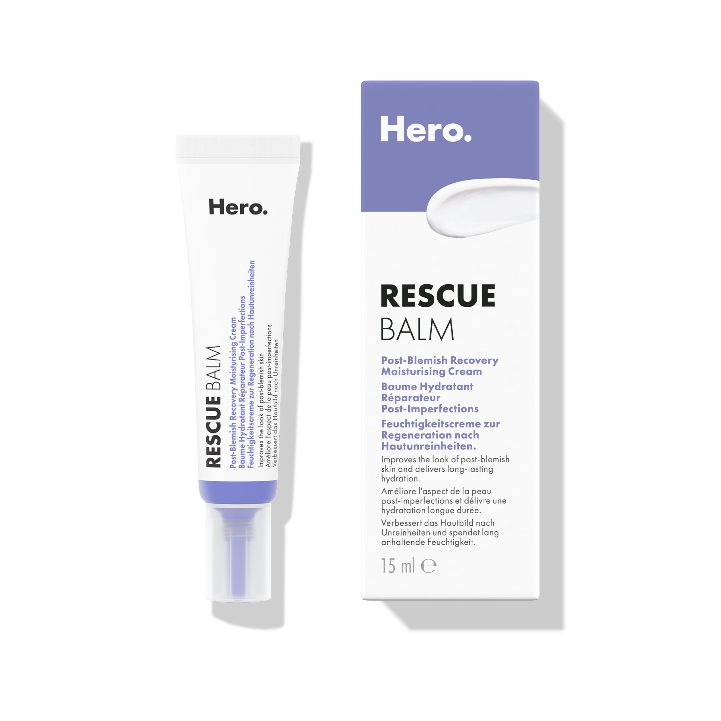 Hero Cosmetics Rescue Balm Post-Blemish Recovery Cream, Nourishing and Hydrating Moisturiser for Acne Prone Skin to Improve Skin Look, Dermatologist-Tested, Suitable for Sensitive Skin, 15 ml