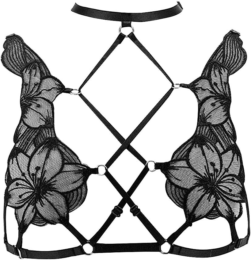 Lace Body Harness Bra Goth Lingerie Black Strappy Tops Plus Size