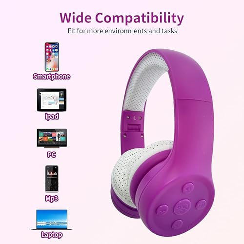 Miniatura 23 de Auriculares inalámbricos para niños, auriculares Bluetooth para niños pequeños, con aislamiento sobre la oreja, auriculares plegables con micrófono