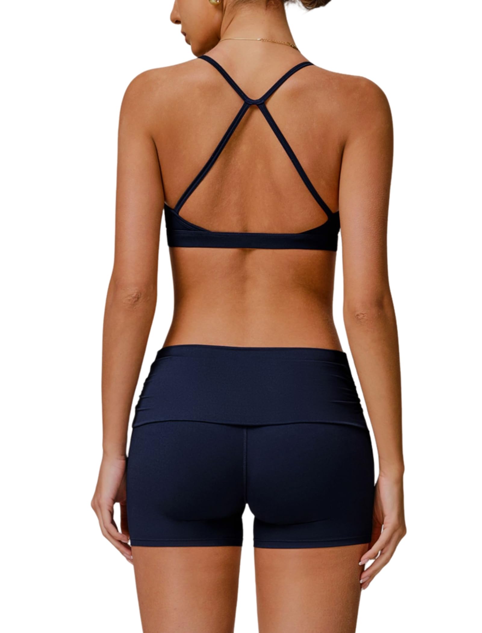 Women Two Piece Workout Back Sets Sports Bras Matching High Waist Booty Lifting Shorts Gym Yoga Jogger Wear