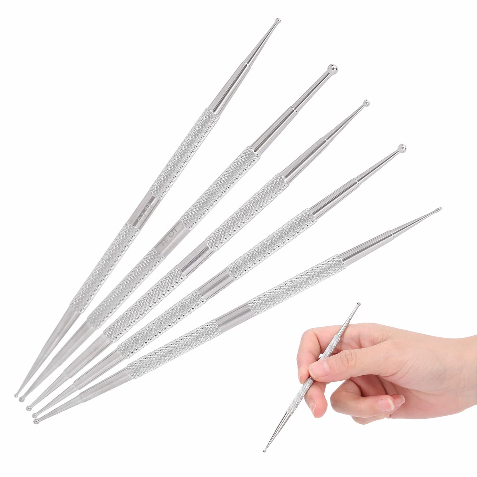 5 uds, 2 vías, herramienta de bolígrafo de puntos, doble cabeza, bolígrafo de punteado para decoración de uñas, bolígrafo de pintura de uñas de acero inoxidable, bolígrafo de decoración DIY