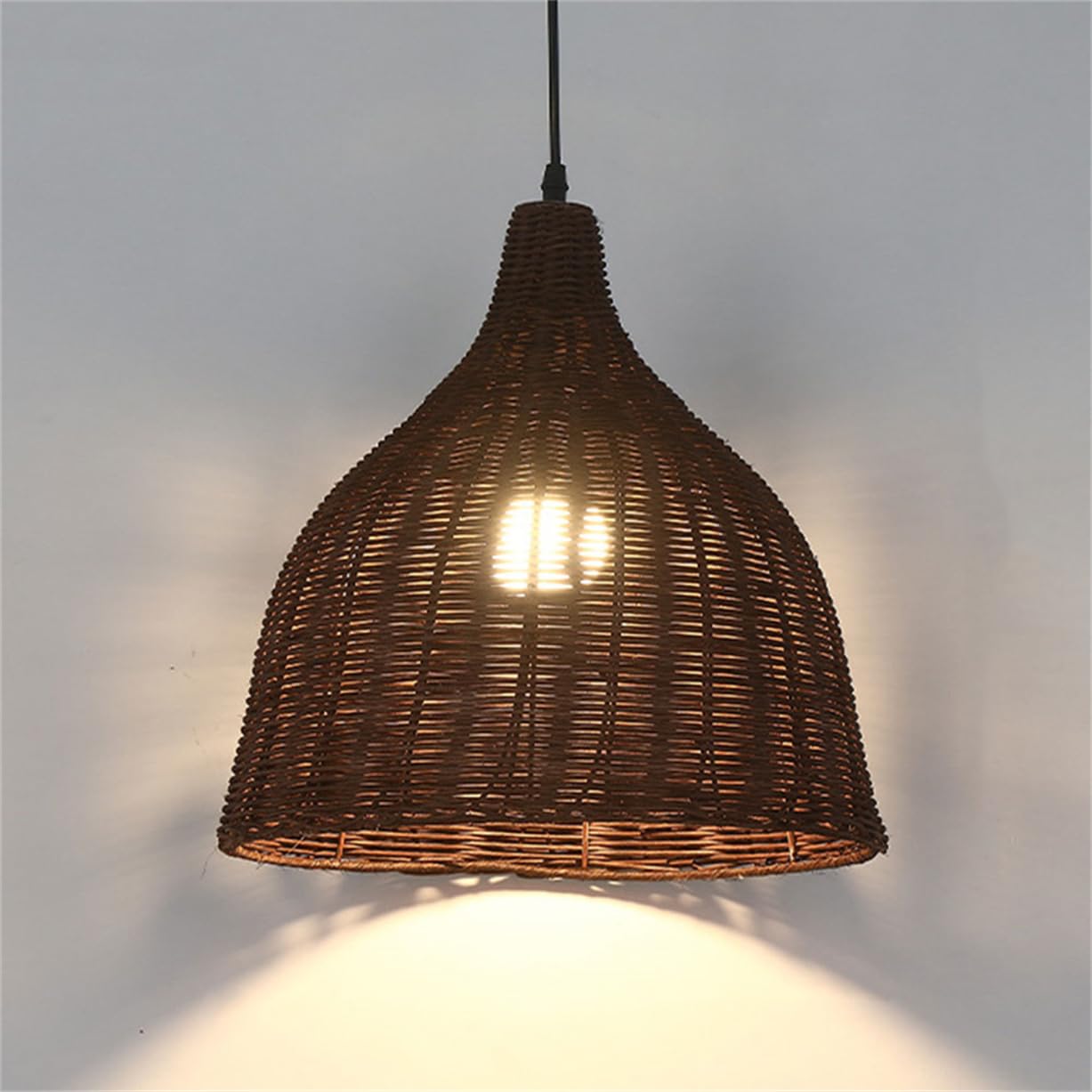 CSSYKV 17.7'' Mid-Century Farmhouse Pendant Light, Brown Rattan Chandelier Rustic Wicker Light Fixture 1-Pack Handmade Woven Hanging Lamp for Dining Room, Living Room, Entryway, Foyer
