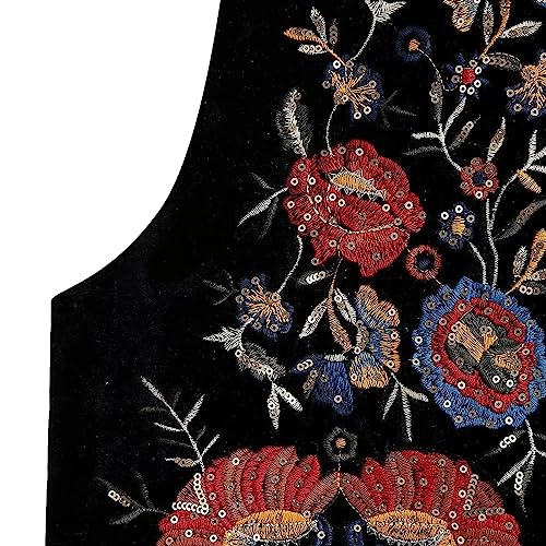 Qianderer Y2k Damen-Weste, Vintage, bestickt, mit Blumenmuster, Leinen, vorne offen, ärmellos, 36