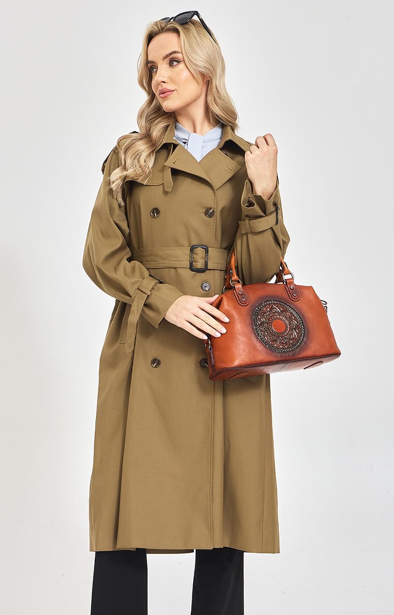 Leather Handbag for Women, Genuine Leather Purses Retro Mandela Crossbody Handbag Tote Bag - Image 3