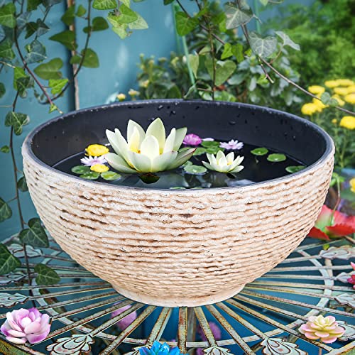 Image of Sungmor Hydroponic Planter Large Garden Bowl Micro Landscape Succulent Pot - 15.6 inch Diameter 0.5 inch Thickened Big Water Lily Container - Resin Marble Texture Functional Mini Fish Pond Fountain Bird Bath