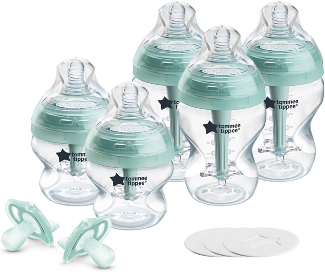 Advanced Anti-Colic Fussy Baby Bottle and Pacifier Set, 0m+, 5oz and 9oz Self-Sterilizing Bottles, Slow-Flow Breast-Like, Ultralight Pacifiers