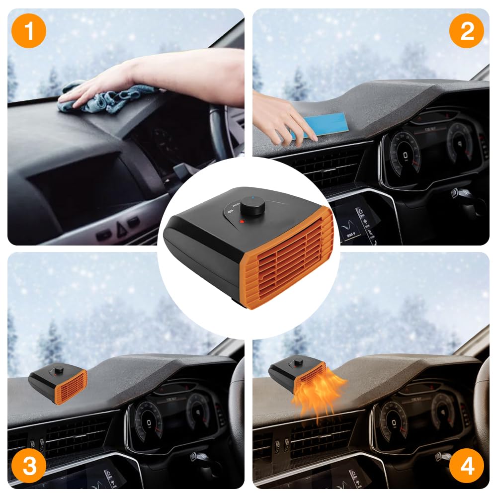 Riloer Riscaldatore per Auto per Camper 12V 150W Riscaldamento e disappannamento Invernali Portatili rapidi Presa accendisigari Rotazione a 360° Compatibile con la Maggior Parte dei Veicoli