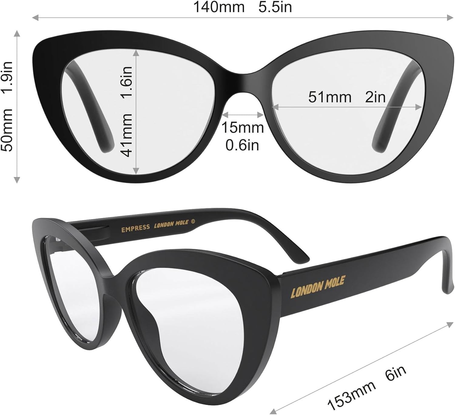 LONDON MOLE® Empress reading glasses | Cool cat eye shaped readers | Women’s | Spring hinges - Image 5