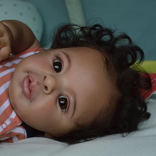 Miniatura 3 de Pinky Reborn Muñecas de bebé negras afroamericanas de 21 pulgadas con accesorios de juguete para niños a partir de 3 años