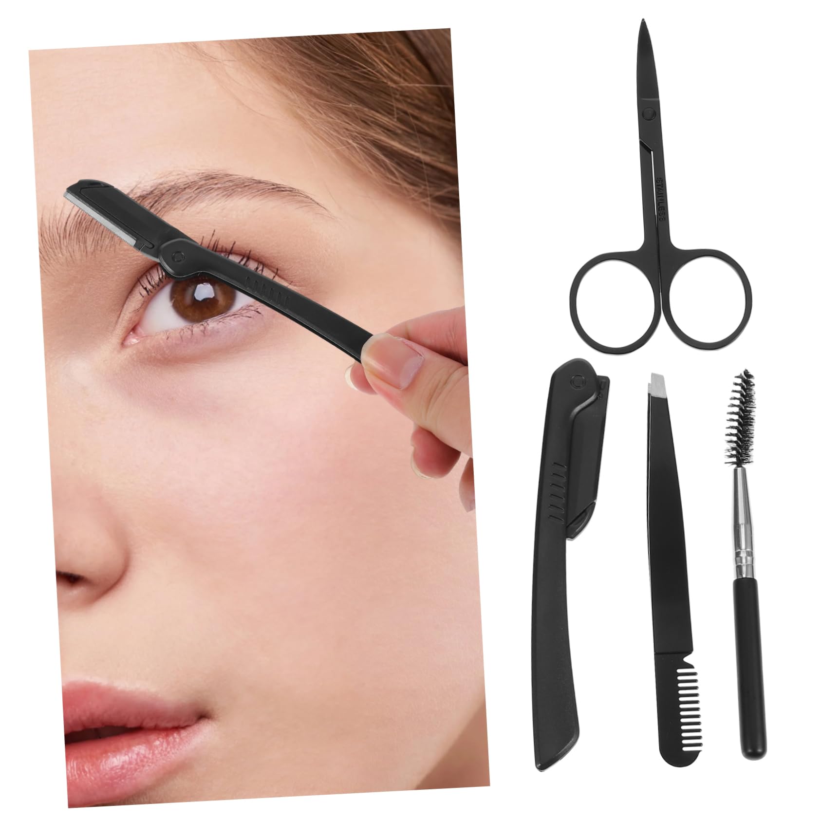 minkissy 2 Sets Essential Eyebrow Tools Kit Includes Brush Tweezers Razor Scissors Made for Both Men Women