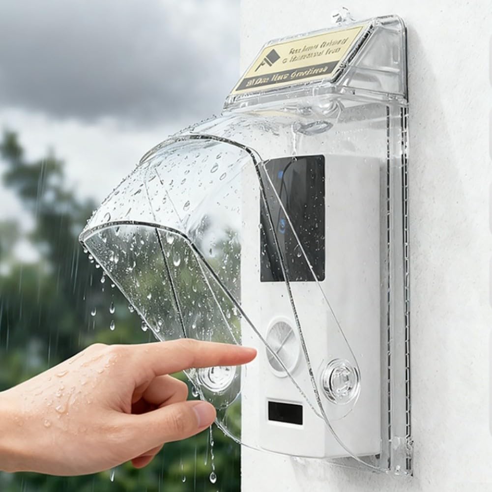 Copertura impermeabile girevole per videocitofono che fornisce una tripla protezione contro gli agenti atmosferici, materiale PC resistente e striscia di indicatore antifurto fluorescente integrata