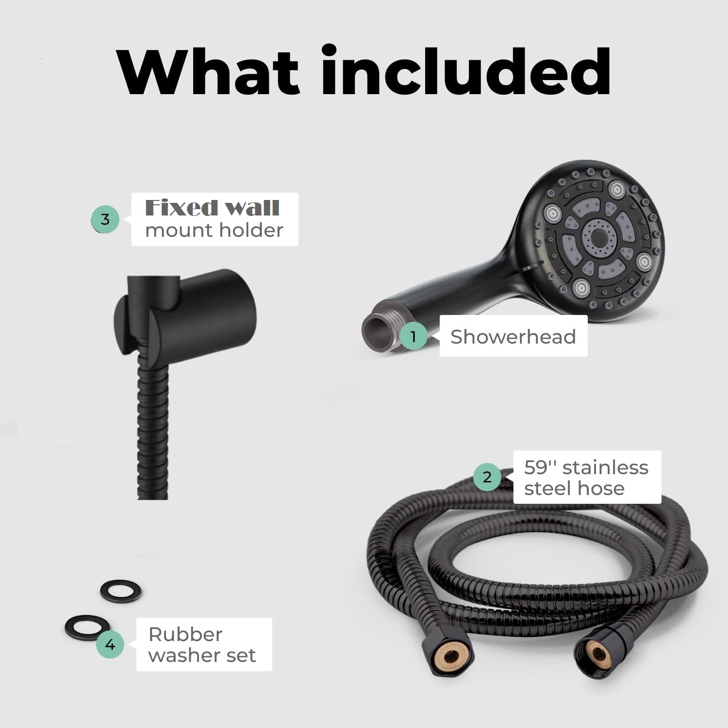 Marcoware ABS Multi Function 6 Mode Bathroom Hand Shower set with Mist,Massage & Rain functions with Steel flexible tube Pipe 1.5 Meters & Hook, Black Finish 1