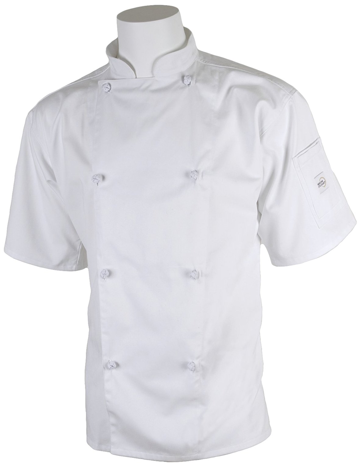 Mercer Culinary Genesis Unisex Kochjacke Kurzarm mit Stoffknoten Knöpfen