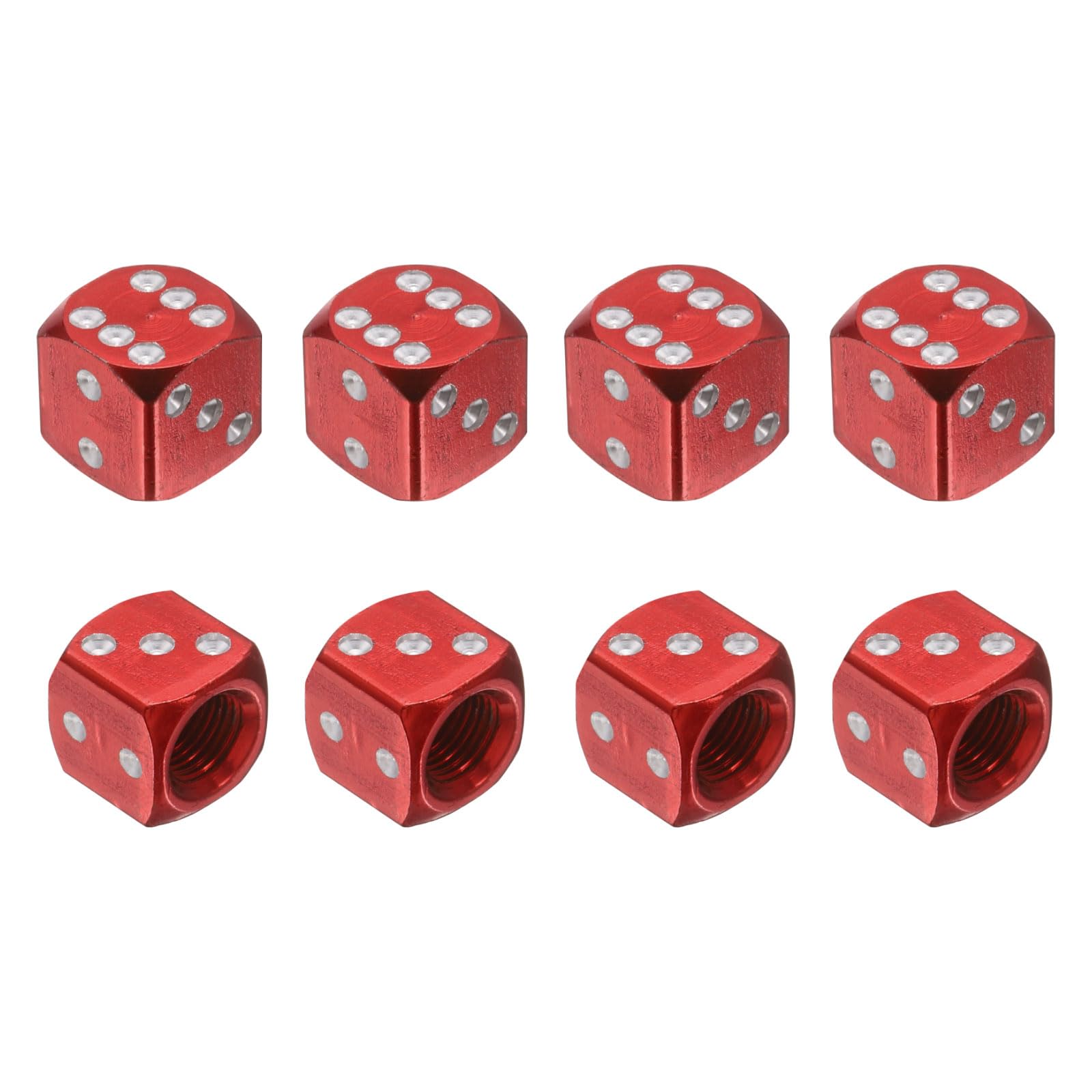 PATIKIL Dice Tire Valve Stem Caps, 8PCS Universal Aluminium Alloy Dustproof Tire Valve Stem Covers for Cars SUV Trucks Bikes Motorcycles Bicycles, Red