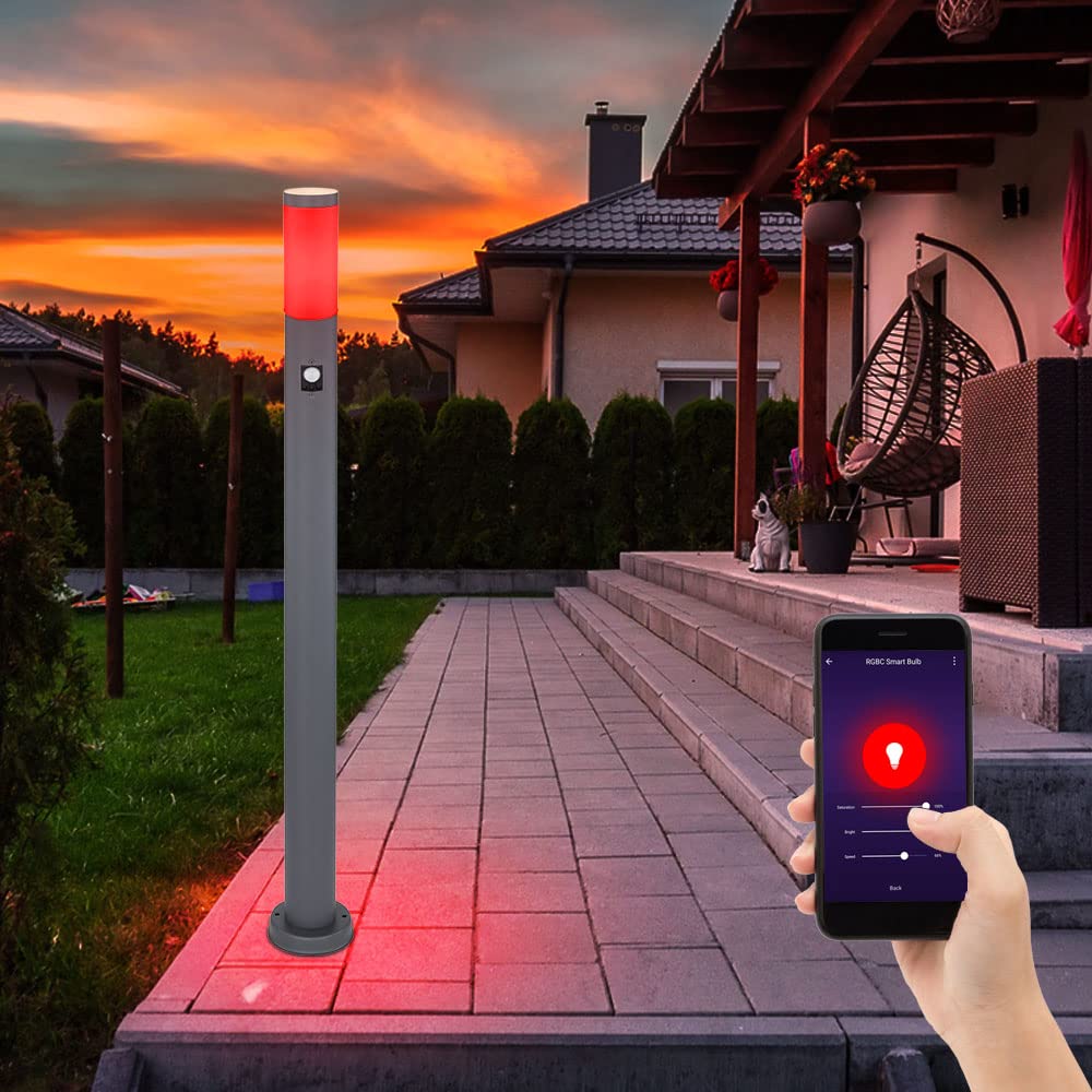 Smart Home Außen Steh Lampe Bewegungsmelder Garten Leuchte Dimmer steuerbar per App Sprache im Set inkl. RGB LED Leuchtmittel