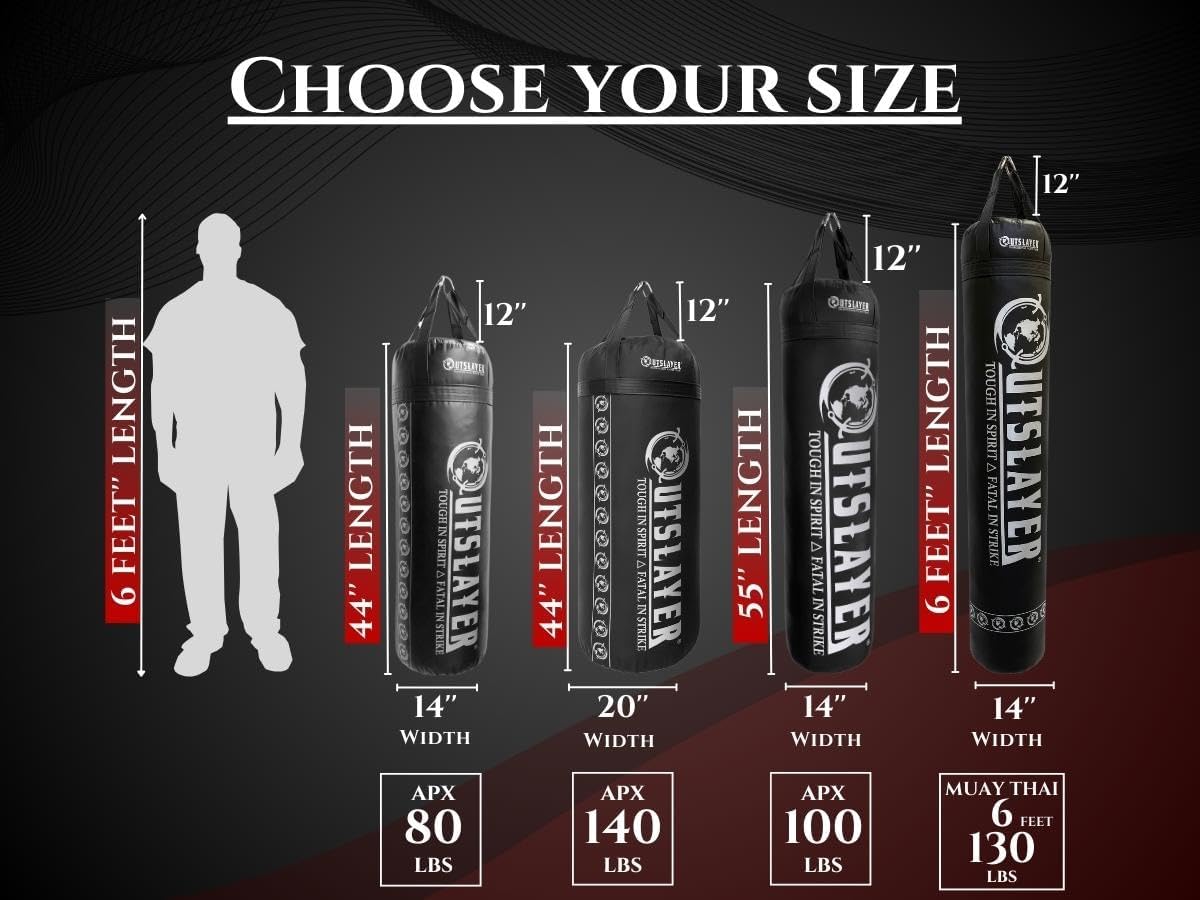 Outslayer Custom Punching Bags - Choose Color & Size (80 lbs, 100 lbs, 6ft Muay Thai 130 lbs) Filled or Unfilled Made in USA