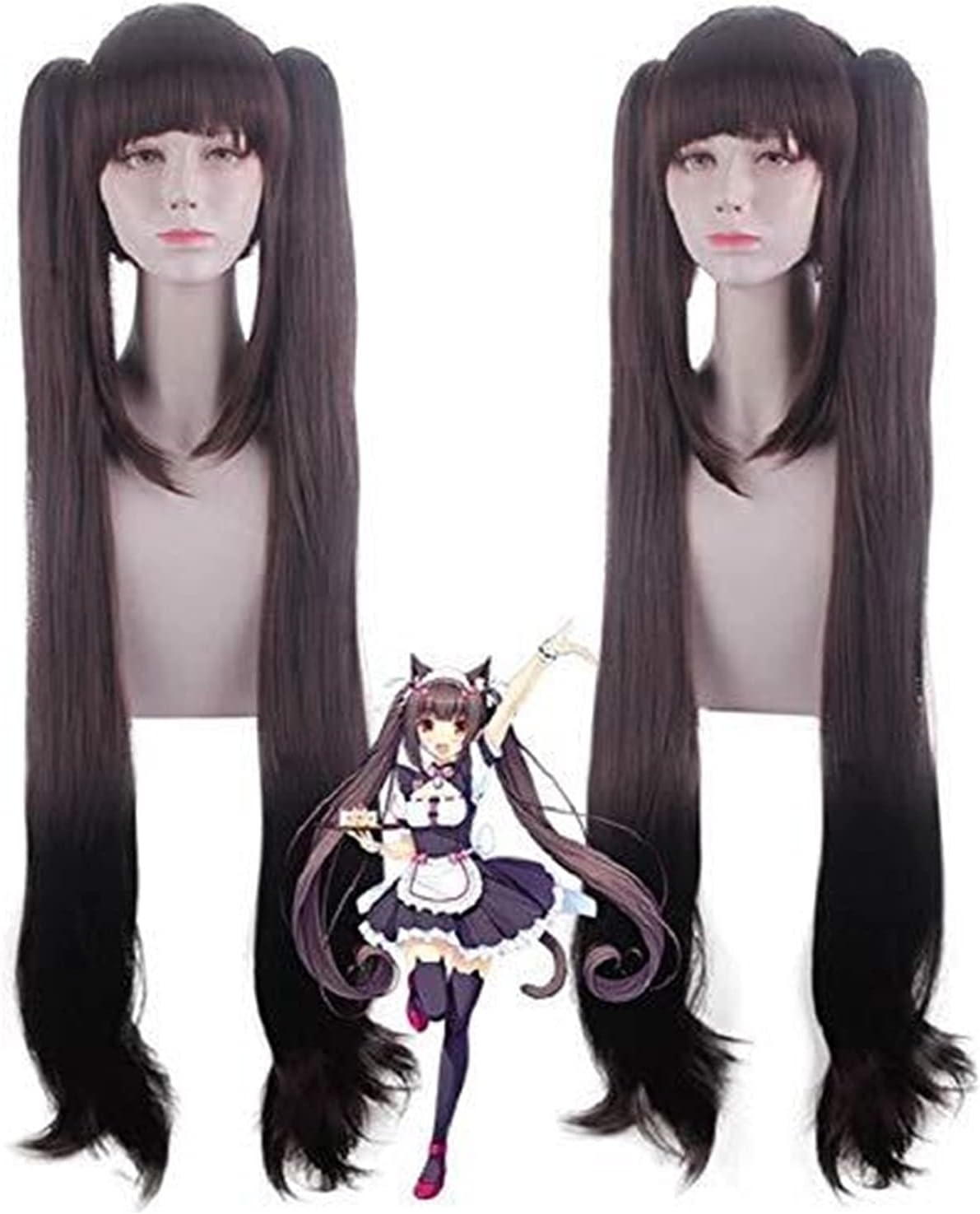 AnimeFiG Chocola Nekopara Cosplay Wig With Double Long Ponytails 100Cm Brown Chocolate Heat Resistant Synthetic Hair Chocola Cosplay Wigs Nekopara Chocola Wig 736