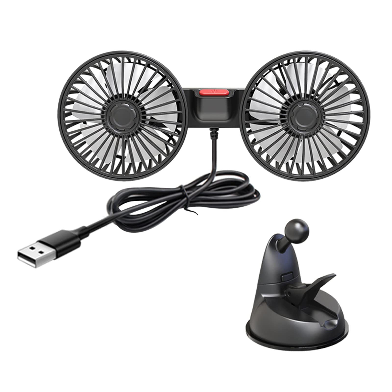 Vehicle Mounted USB Fan Car Dual Head 360° Rotation Cooler Fan Auto Suction Cup Cooling Fan for Dashboard Home Office car dual head fan 360° rotation 3 gear adjustable suction cup cooling fan for