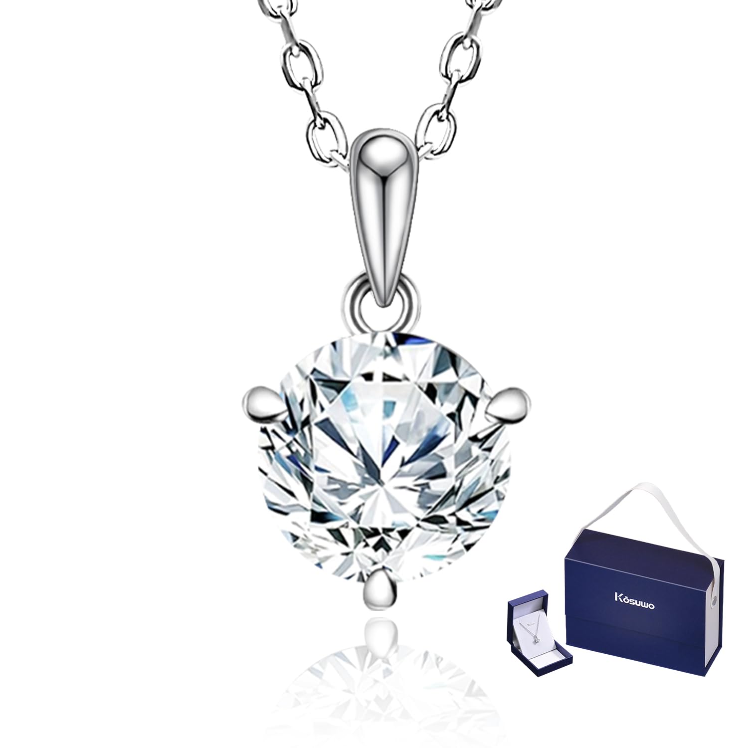 Kosuwo Moissanite Necklace for Women 1.0-2.0ct D Color，sterling silver diamond pendant necklace，Anniversary Gifts for Women, Making It A Perfect Gift