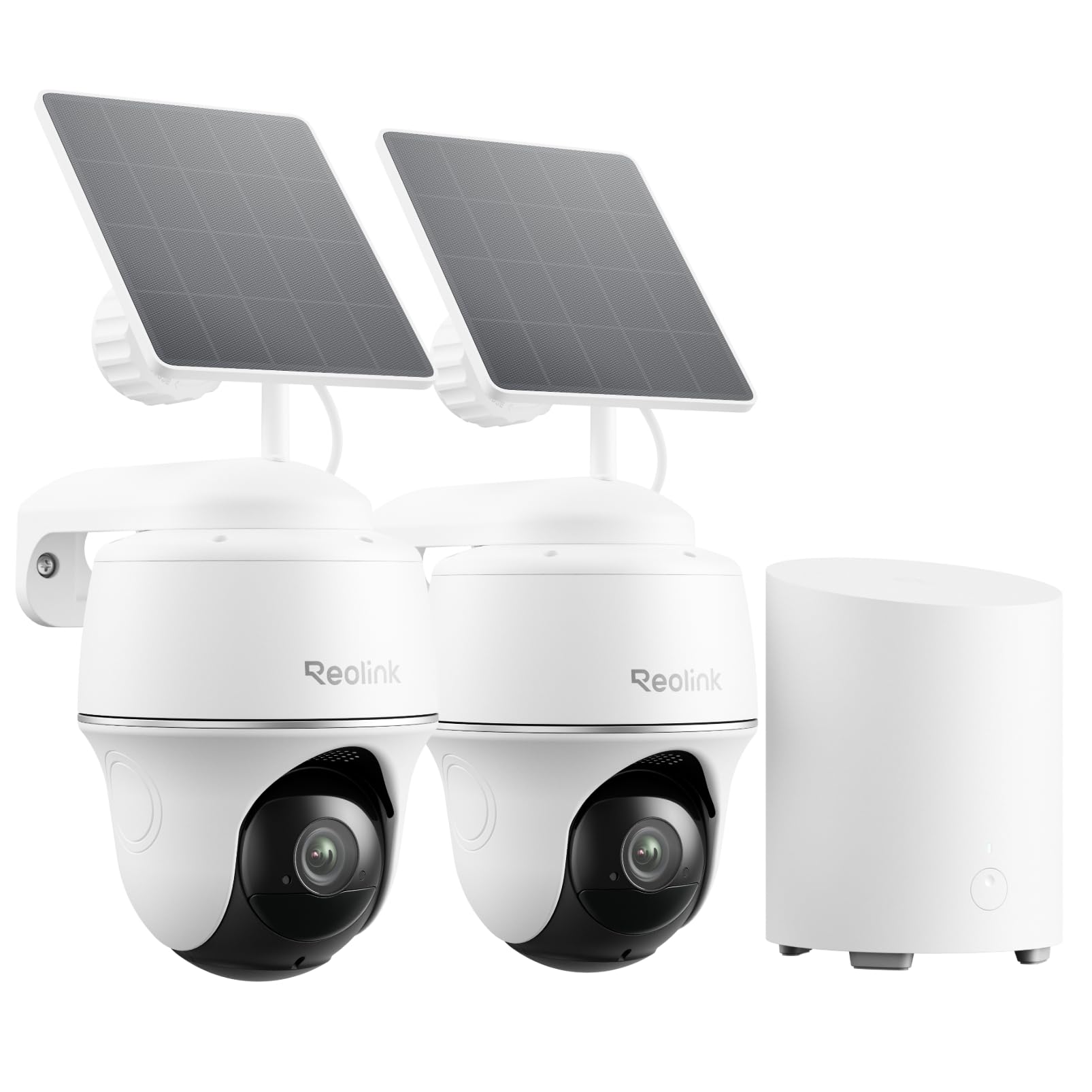 Reolink 2K Überwachungskamera Aussen Set WLAN mit Solar-/Akkubetrieb, 360° Schwenkbare, KI-Erkennung, Zentralverwaltung & Lokalspeicher, Ohne ABO-Gebühren, Home Hub Mini + 2xArgus PT Lite +Solarpanel