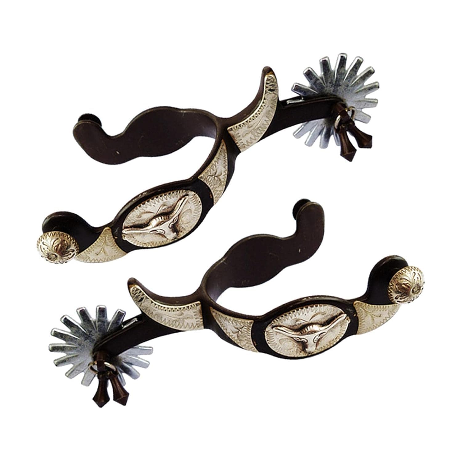 Espuelas de caballo de acero inoxidable para botas ecuestres, decoración de botas de vaquero occidental, para hombres y mujeres, jinetes, color marrón oscuro, para entusiastas de la equitación