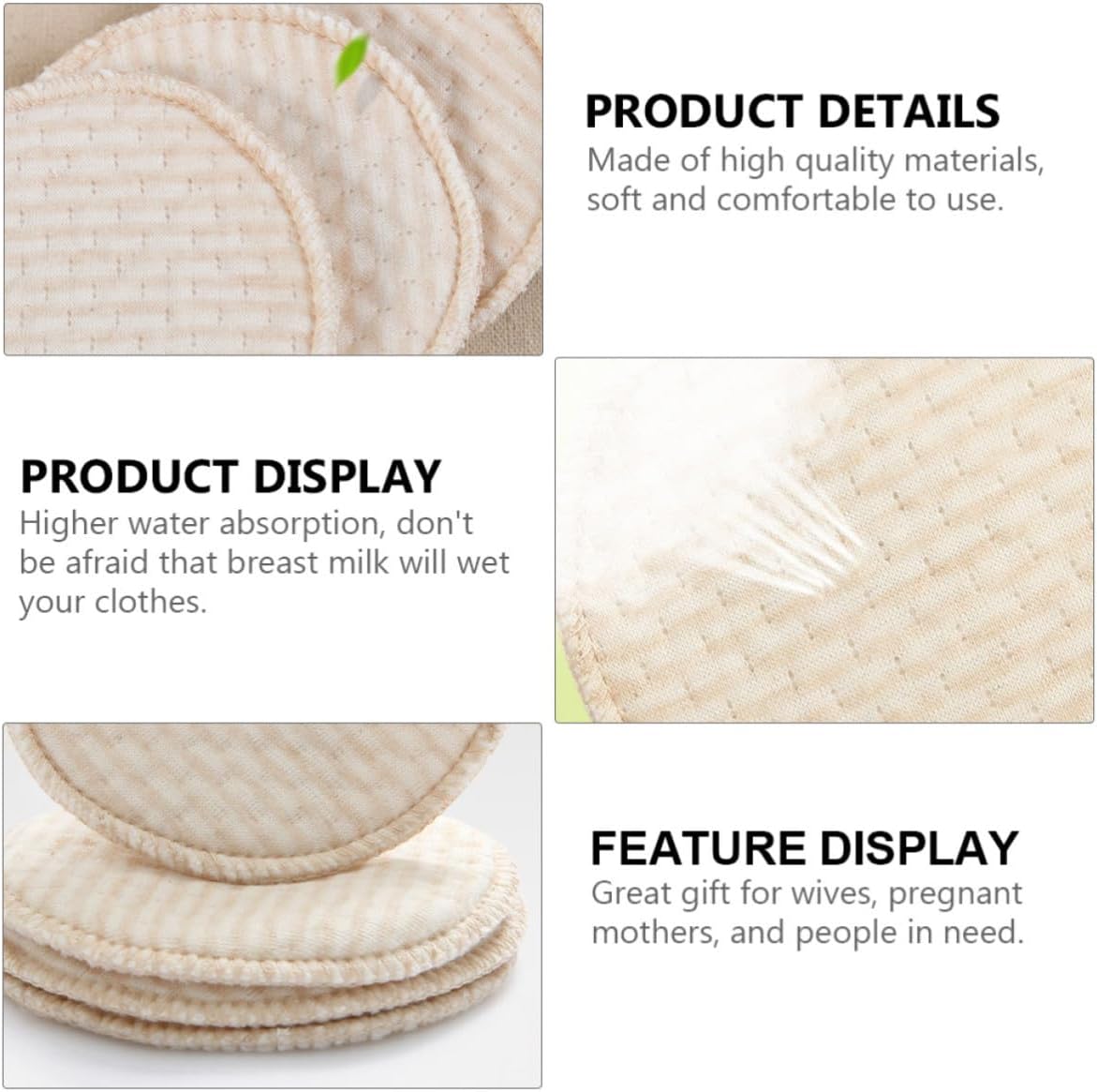 SECFOU 4pcs Natural Colored Cotton Nursing Pads for Breastfeeding Pregnant Mothers Washable Milk Pads with Higher Water Absorption and Leak Prevention 11x11cm