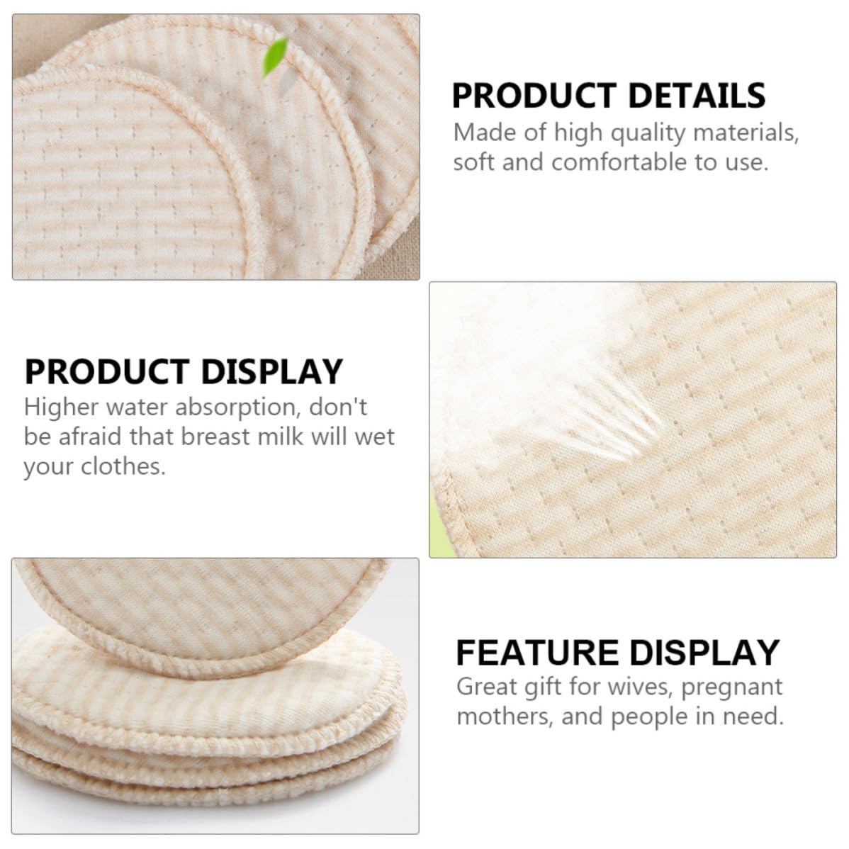 TEHAUX 4pcs Beige Cotton Nursing Pads for Breastfeeding Pregnant Mothers, Absorbent and Leak-Proof Natural Colored Cotton Breast Cushions, Soft and Washable Breastmilk Pads