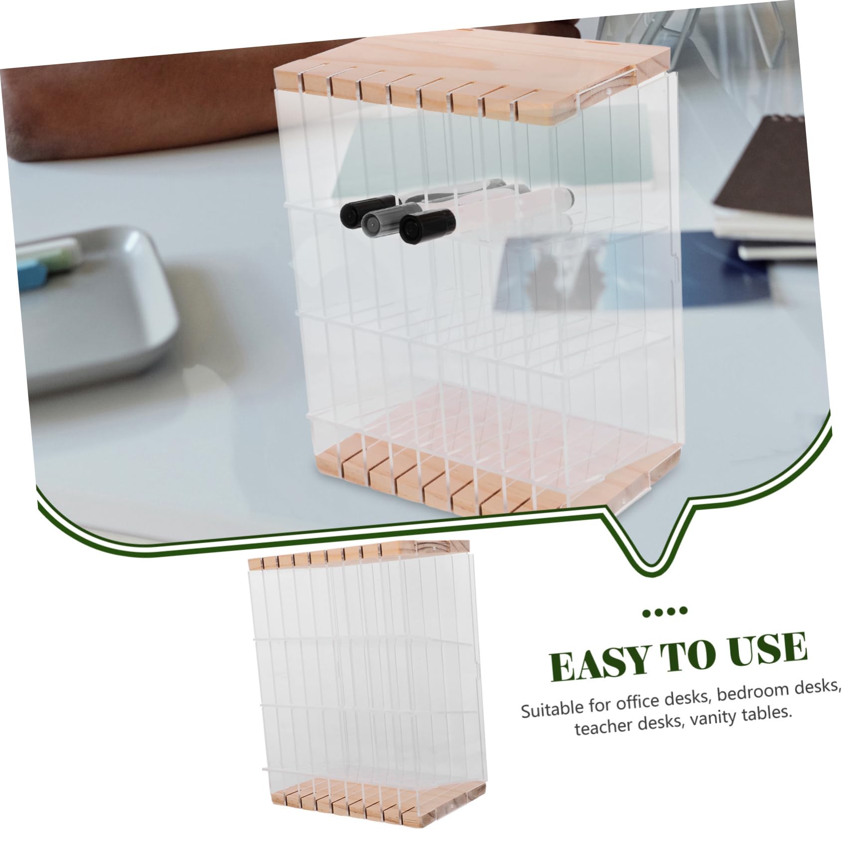 LALAFINA Multifunktionaler Stiftehalter 108 Stifte aus Acryl und Holz mit Fächern Je Regal Sicher Abgerundete Kanten für Schreibtisch und Büro